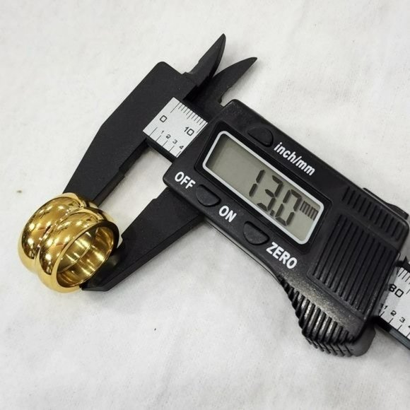 Size 7 Gold Plated Stainless Steel Wide Double Band Chunky Ring - Picture 6 of 15